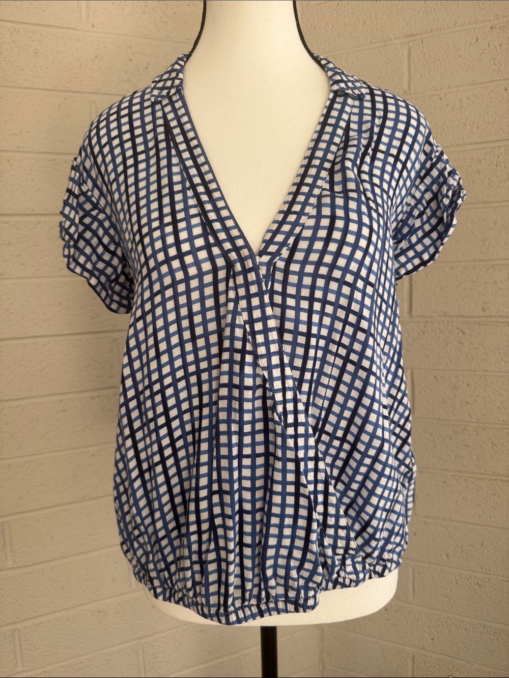 Anthropologie Postmark Blue Gingham Surplice Blouse Small